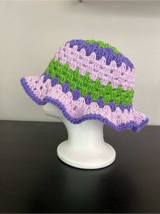 None Accessories - Handmade Crocheted Bucket Hat in Lavender, Green & Purple